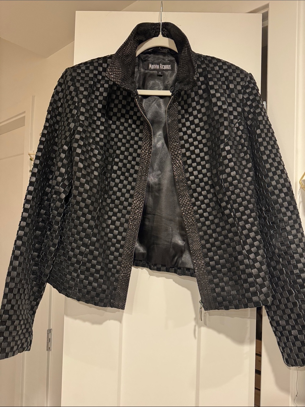 Marvin Richards Black Woven-Check Cropped Jacket-one of a kind 💵